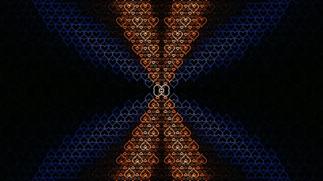 4K neon heart particles motion background with blue and orange glow