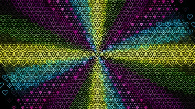 4K neon heart pattern motion background for broadcast and video editing