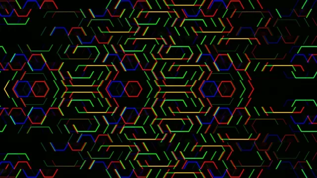 4K neon hexagon geometric pattern loop for broadcast and video editing