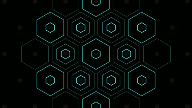 4K neon hexagon geometric pattern loop with cyan glow effects