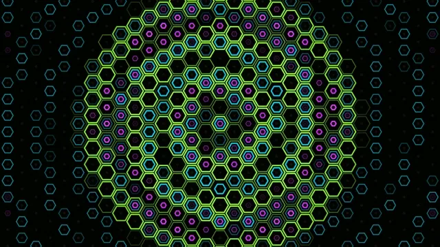4K neon hexagon grid motion background with cyan and magenta accents