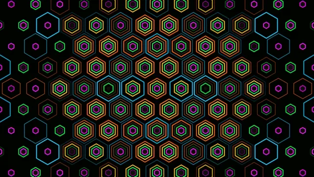 4K neon hexagon grid motion background with vibrant cyber aesthetic