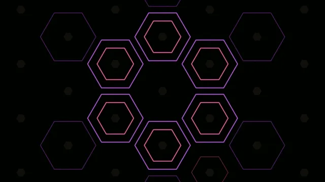 4K neon hexagon loop motion background for broadcast and video editing