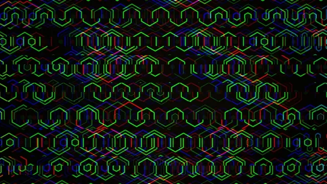 4K neon hexagon matrix loop with dynamic rgb glitch effects