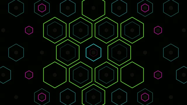 4K neon hexagon motion background loop for broadcast and video editing