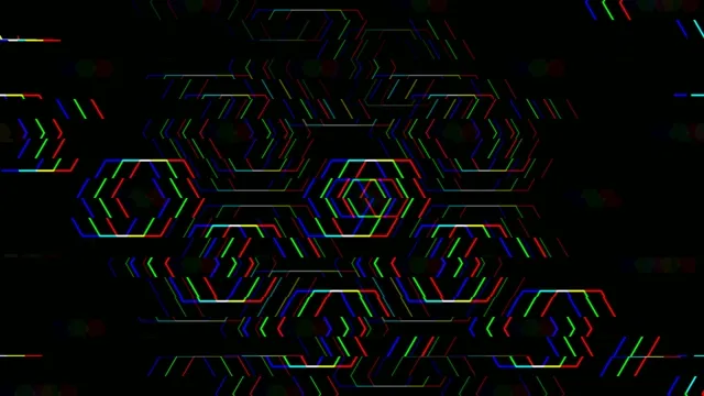 4K neon hexagon motion background loop with vibrant geometric patterns