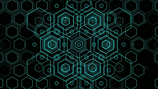 4K neon hexagon motion background with cyan geometric animations