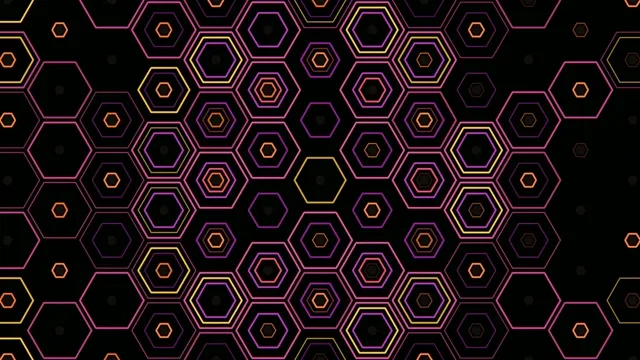 4K neon hexagon motion background with dynamic color shifting