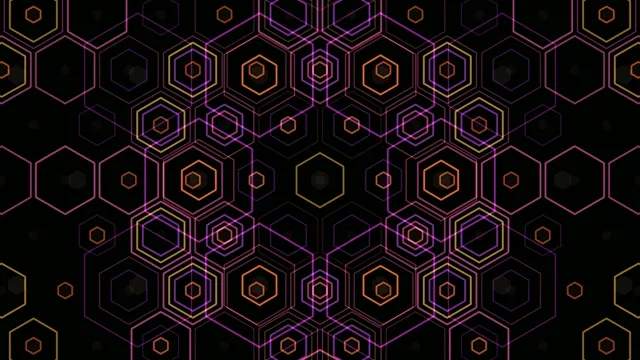 4K neon hexagon motion background with dynamic geometric animation