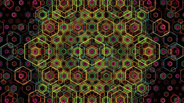 4K neon hexagon motion background with vibrant color shifting