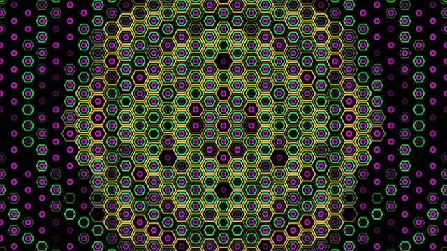 4K neon hexagon motion background with vibrant geometric patterns