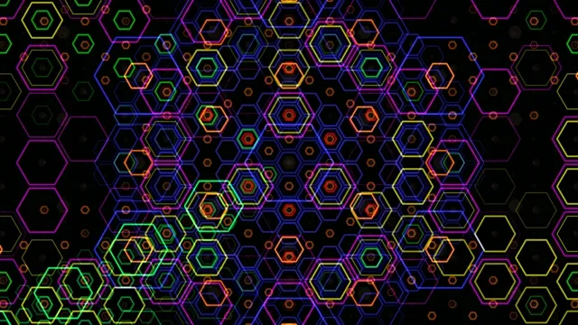 4K neon hexagon network loop seamless widescreen background