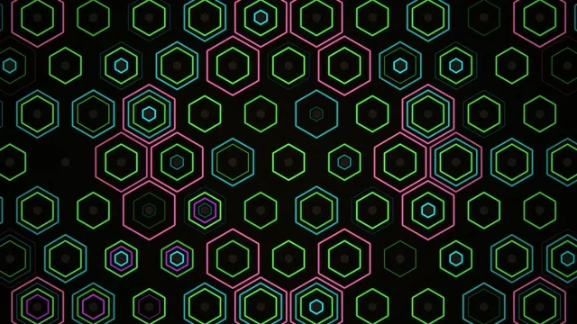 4K neon hexagon pattern animation with cyan and pink glow effects