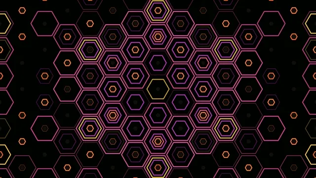 4K neon hexagon pattern motion background for broadcast and presentations