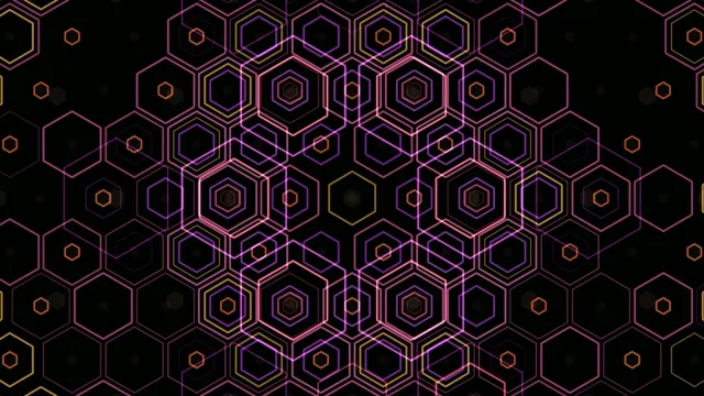 4K neon hexagon pattern motion background for broadcast and video production