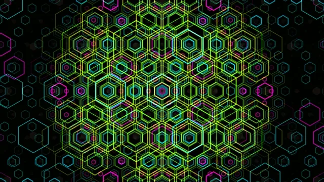 4K neon hexagon tech background loop for broadcast and video production