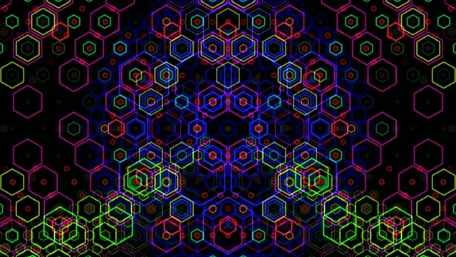 4K neon hexagon VJ loop with vibrant multicolor geometric motion