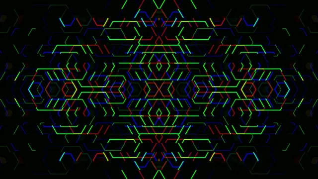 4K neon hexagonal geometric motion background with vibrant colors