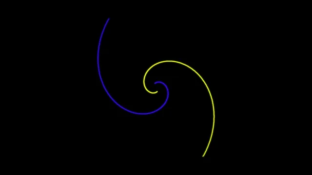 4K neon spiral loop animation with blue and yellow glowing curves