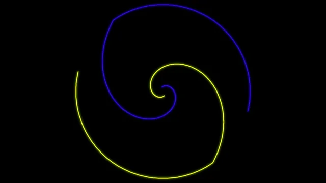 4K neon spiral loop - hypnotic blue and yellow glowing animation