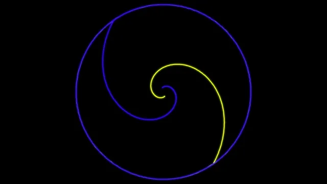 4K neon spiral loop with blue and yellow glowing lines