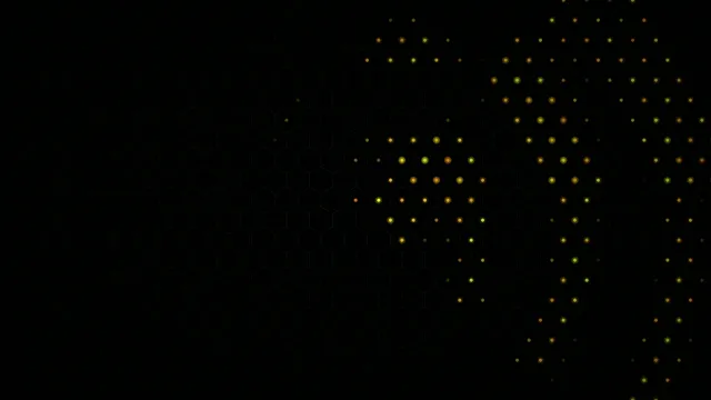 4K particle dot animation loop with golden yellow lights on dark background