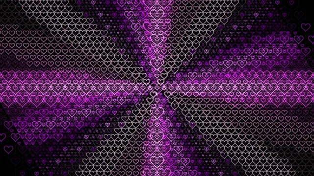 4K purple heart pattern motion background with glowing neon effects