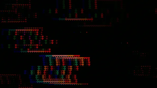 4K retro pixel art hearts animation loop with vibrant neon colors