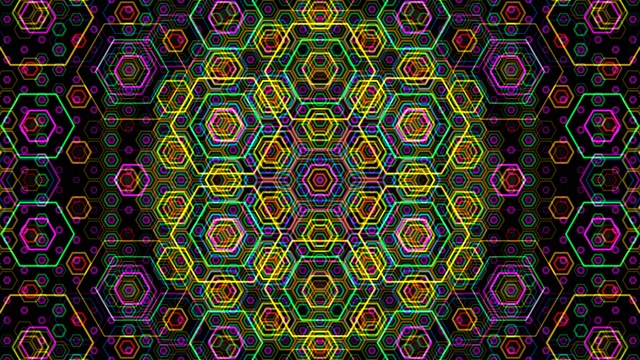 10 hours 4K UHD 60fps Neon Hexagon Kaleidoscope Screensaver PC