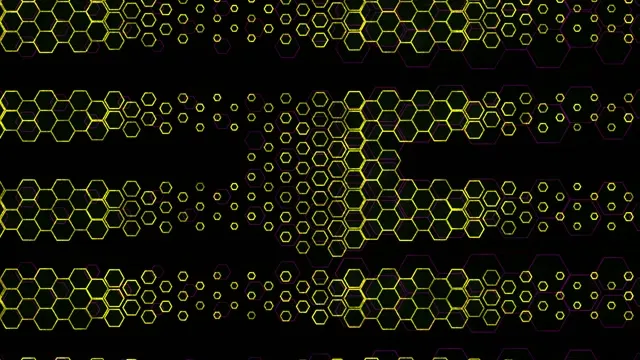 4K UHD 60fps Neon Hexagon Vortex Screensaver - Yellow Motion Background