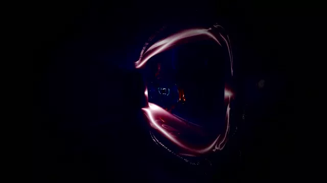 Túnel neó incandescent amb franges de llum roja i rosa girant en espiral en fons de moviment VJ 4K