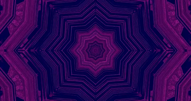 Twnnel neon cymesur â fframiau sgwâr cydganolog magenta a phorffor dwfn yn creu dyfnder anfeidrol, VJ loop 4K