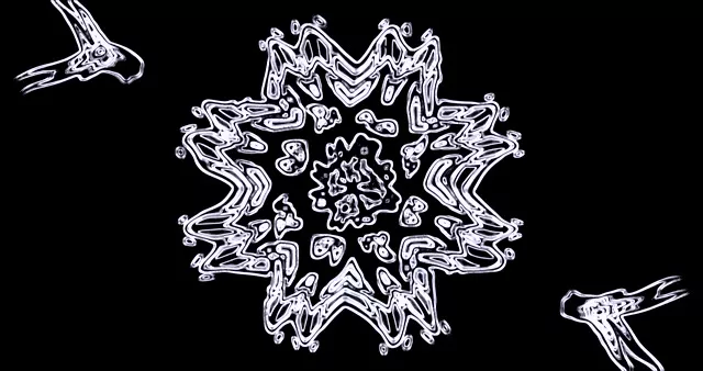 รูปแบบคาไลโดสโคปนีออนสมมาตรพร้อมเส้นสีขาวที่แผ่ออกจากศูนย์กลางบนพื้นหลังสีดำ ลูป VJ 4K มีอำนาจ