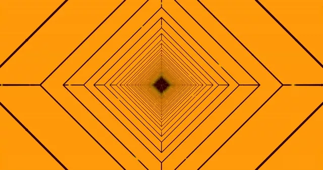 Bentuk berlian oranye konsentris menciptakan efek terowongan neon dengan titik pusat gelap, loop VJ 4K