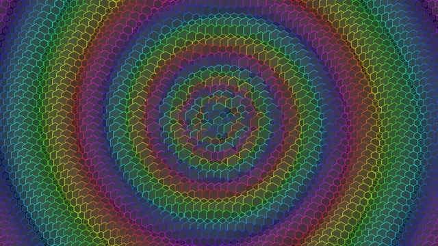 4K UHD 60fps Screensaver - Hexagon Kaleidoscope VJ Loop Cyan Gold Magenta Pulsing