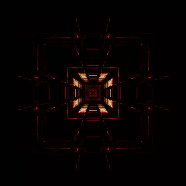 neon tunnel gold red mandala 1:1 square 60fps screensaver motion background