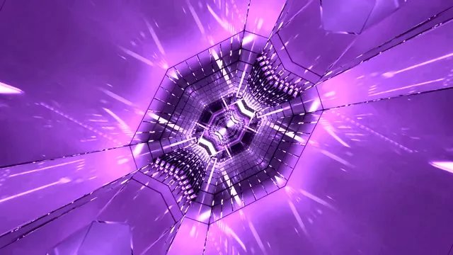 Olor morea neon tunela espiral geometrikoa duen patroia, magenta argi-izpiak nahita VJ loop 4K mugimendu atzeko plano efektuan