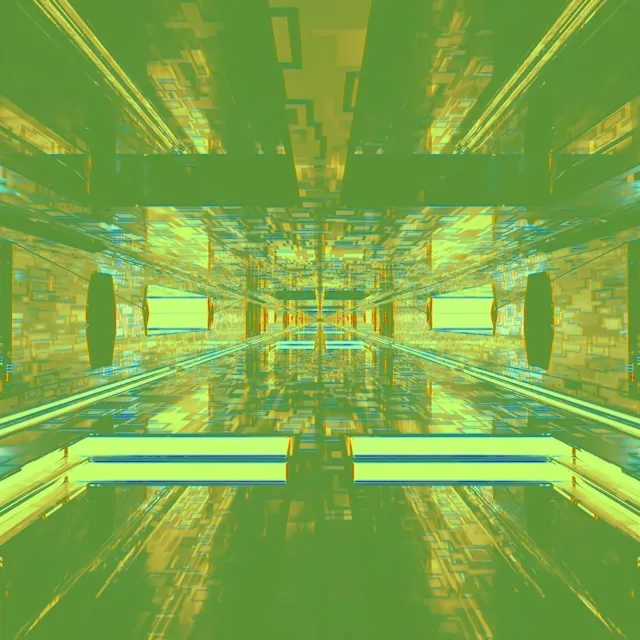 neon tunnel 1:1 square 60fps screensaver vj loop cyan gold kaleidoscope