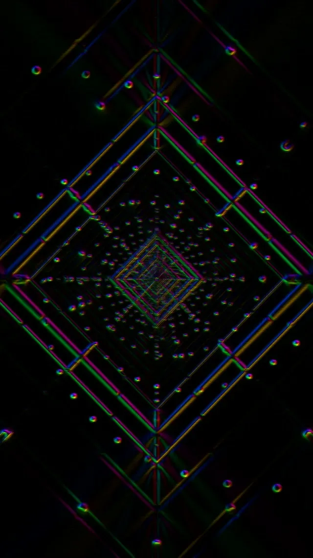 neon tunnel 9:16 reels 60fps screensaver motion background pulsating geometric star burst vortex