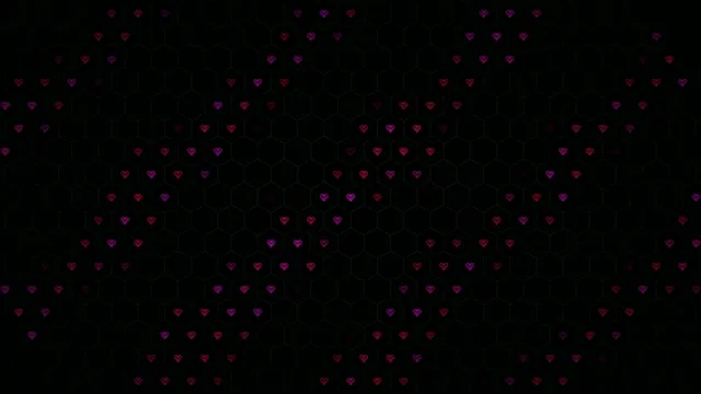 4K UHD animated heart particles loop on dark hexagon background