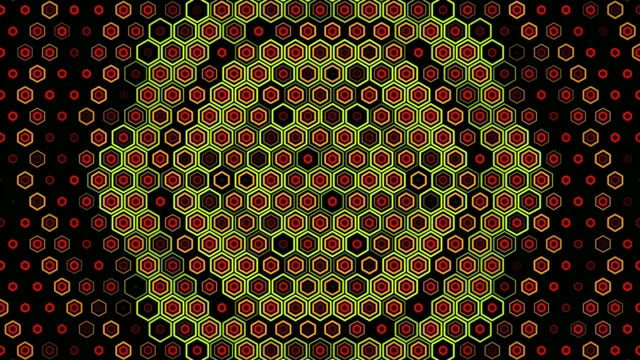 4K UHD animated hexagon grid motion background with neon colors