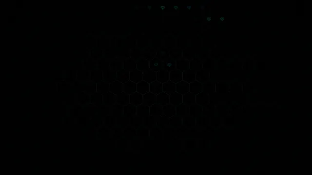 4K UHD dark hexagon grid with floating cyan hearts motion background