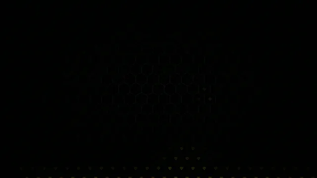 4K UHD dark hexagon pattern with floating gold hearts motion background