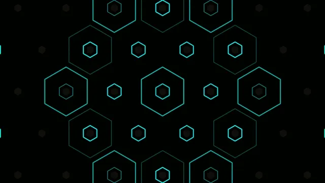 4K UHD neon cyan hexagon pattern looping background for video editing