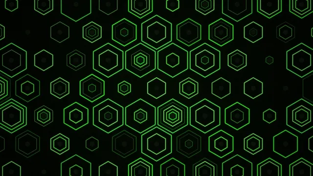 4K UHD neon green hexagon motion background for broadcast and streaming