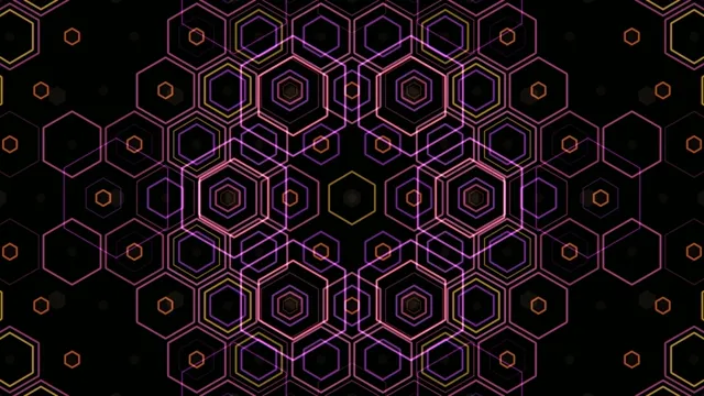 4K UHD neon hexagon geometric motion background for broadcast and streaming