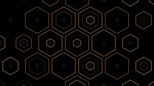 4K Ultra HD geometric hexagon motion background with gold lines