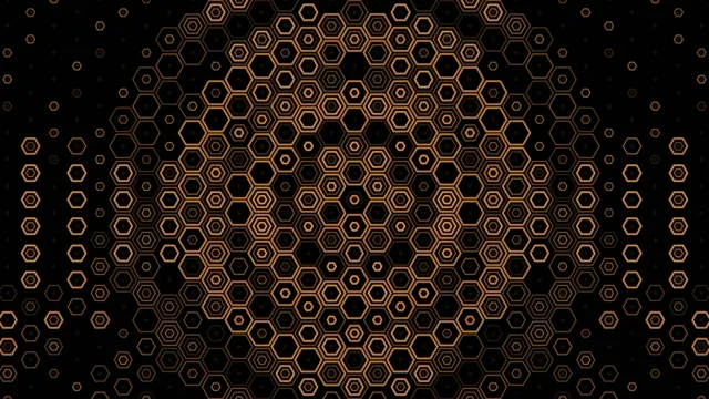 4K Ultra HD hexagon honeycomb motion background gold and black