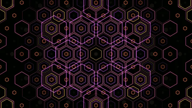 4K Ultra HD neon hexagon grid motion background for broadcast