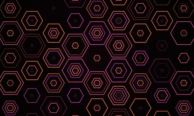 5:3 Wide 60fps Neon Hexagon Pink Orange Glow VJ Loop Screensaver Background
